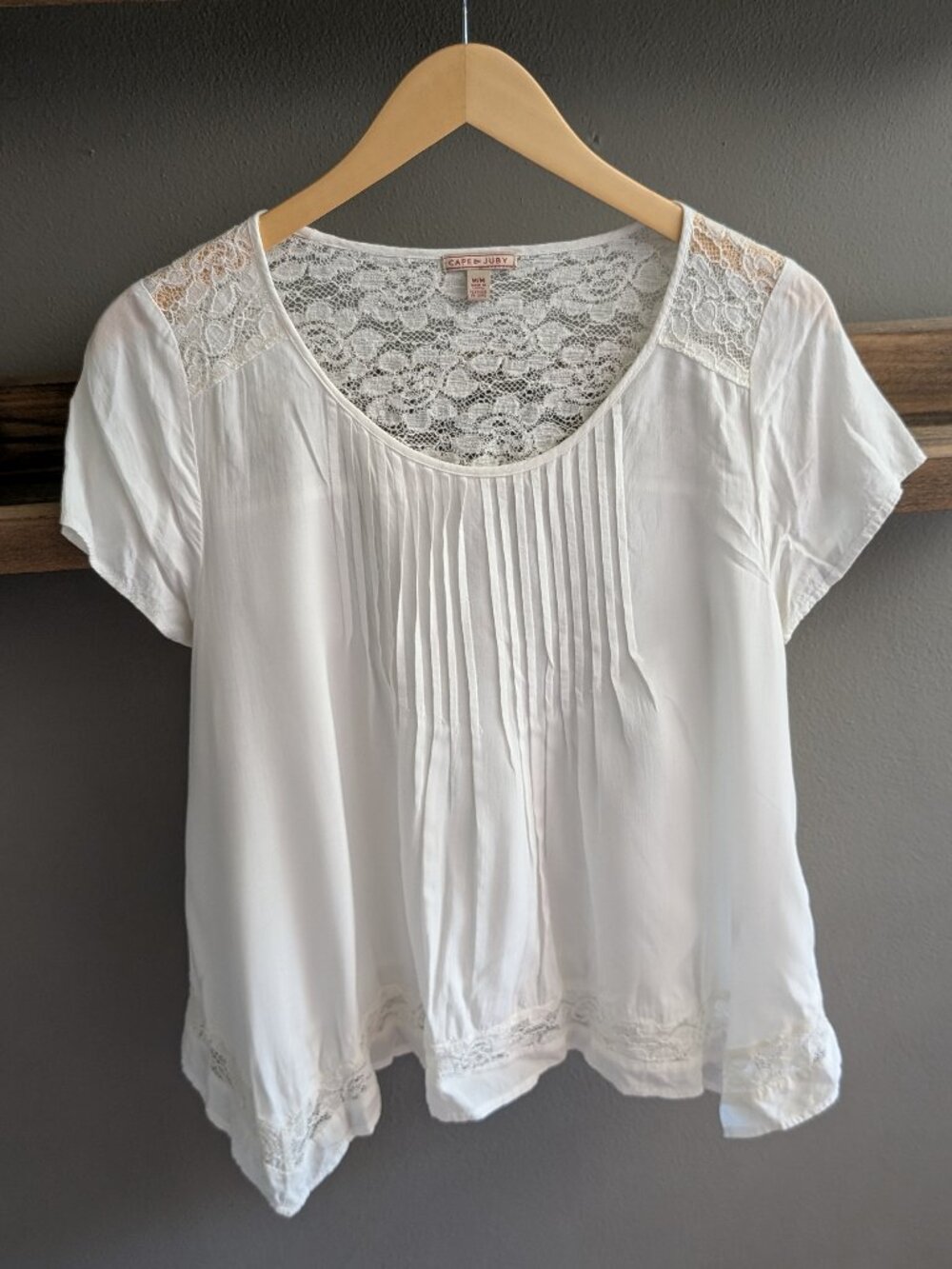 Cape Juby White Lace Pintuck Boho Cottagecore Blouse Top Medium
